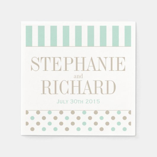 MINT BISQUE DOTS STRIPES PAPIERNAPKINS SERVIETTE (Vorderseite)