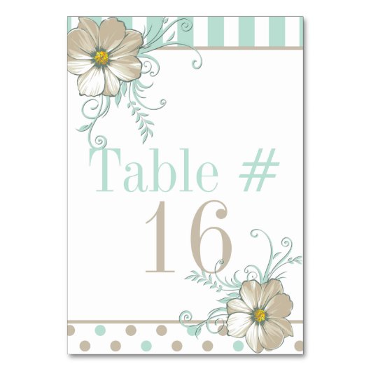 MINT BISQUE DOTS STRIPES Table Card Tischnummer (Rückseite)