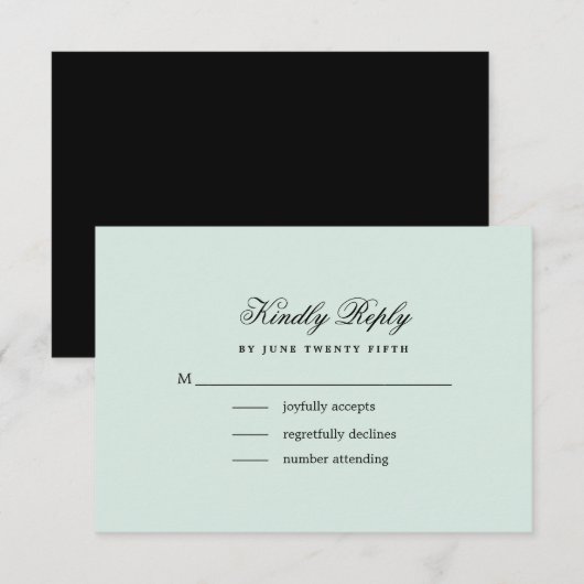 Mint | Black Elegant Minimalistisch Wedding RSVP C Karte (Vorne/Hinten)
