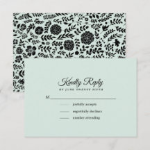 Mint | Black Floral Wedding RSVP Card