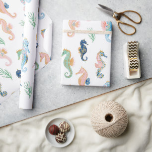Mint Blau Grün Rosa Seepferdchen Geburtstag Geschenkpapier