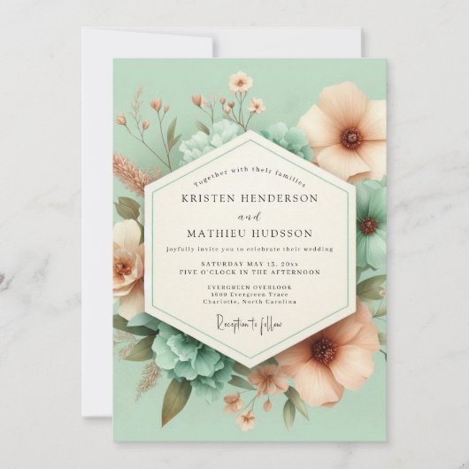 Mint Blossom Whimsical Wedding Einladung (Vorderseite)