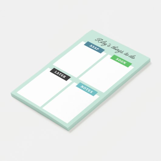 Mint Blue Add Name Organisierte Dinge tun Post-it Klebezettel (angewinkelt)