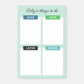 Mint Blue Add Name Organisierte Dinge tun Post-it Klebezettel (Vorderseite)