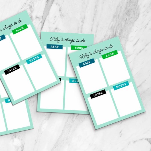 Mint Blue Add Name Organisierte Dinge tun Post-it Klebezettel