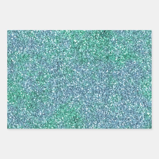 Mint Blue Aquamarin Ombre Sparkle Glitzer Geschenkpapier Set (Vorderseite 3)