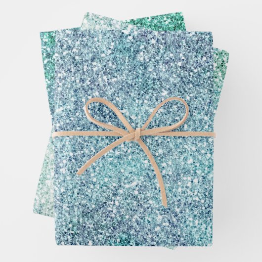 Mint Blue Aquamarin Ombre Sparkle Glitzer Geschenkpapier Set (Beispiel)