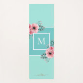 Mint Blue | Aquarellfarben Blume Monogramm Yoga Ma Yogamatte (Vorderseite)