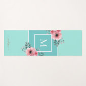 Mint Blue | Aquarellfarben Blume Monogramm Yoga Ma Yogamatte (Vorderseite (Horizontal))