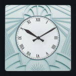 Mint Blue Art Deco Uhr - Stilvolle Abstrakte Linie<br><div class="desc">"art Deko clock",  "art nouveau clock",  "light pastel mint blue",  "geometrisch symmetrisch symmetrische linien der 1920er Jahre",  "stilvoll und stilvoll",  "smart luxe",  "retro Vintag luxuriöse antique",  "elegantes Linienmuster design",  "glamouröse glam quadratische Uhr",  "klassischer Glamour"</div>