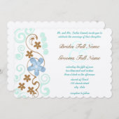 Mint Blue & Brown Swirl Blume Hochzeit Einladung (Vorne/Hinten)