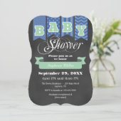 Mint Blue Chalkboard Flag Baby Dusche einladen Einladung (Stehend Vorderseite)
