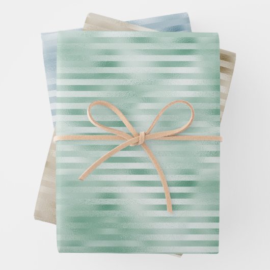 Mint Blue Champagne Gold Streifen Geschenkpapier Set (Beispiel)