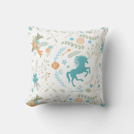 Mint Blue Coral Trendy Unicorn & Blumenmuster Kissen
