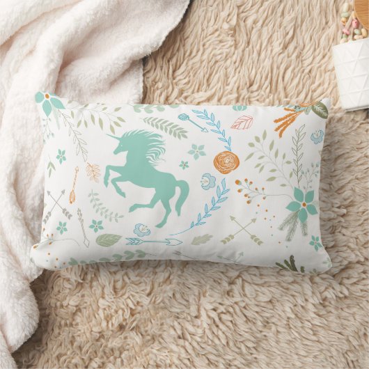 Mint Blue Coral Trendy Unicorn & Blumenmuster Lendenkissen (Decke)