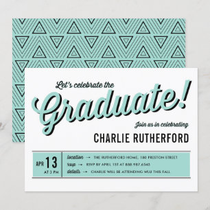 Mint Blue Diner Retro Typografy Graduation Party Einladung