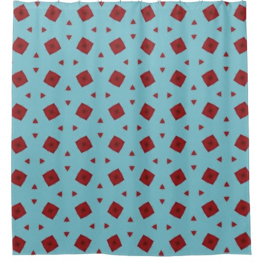 Mint Blue Geometric Red Accent Shower Curtain Duschvorhang (Vorderseite)