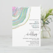 *~* Mint Blue Gold Glitzer Agate AR5 Hochzeit Einladung (Stehend Vorderseite)