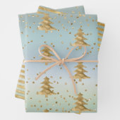 Mint Blue Gold Streifen Weihnachtsbaumen Sparkle Geschenkpapier Set (Beispiel)
