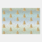 Mint Blue Gold Streifen Weihnachtsbaumen Sparkle Geschenkpapier Set (Vorderseite)