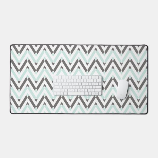 Mint Blue Grey White Geometric Zickzack Pattern Schreibtischunterlage (Tastatur & Maus)