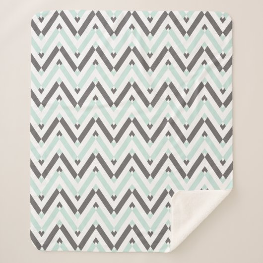 Mint Blue Grey White Geometric Zickzack Pattern Sherpadecke (Vorderseite)