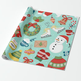 Mint Blue Holiday Snowman Christmas Wrapping Paper Geschenkpapier