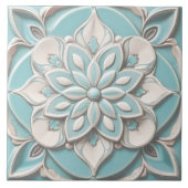 Mint Blue Imitats Relief Elegante Blume Fliese (Vorderseite)