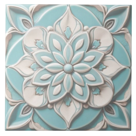 Mint Blue Imitats Relief Elegante Blume Fliese (Vorderseite)
