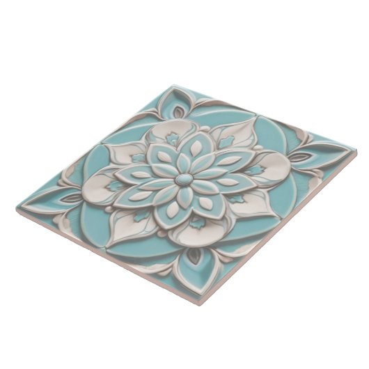 Mint Blue Imitats Relief Elegante Blume Fliese (Seite)