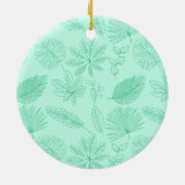 Mint Blue Leaves Pattern Keramik Ornament (Hinten)