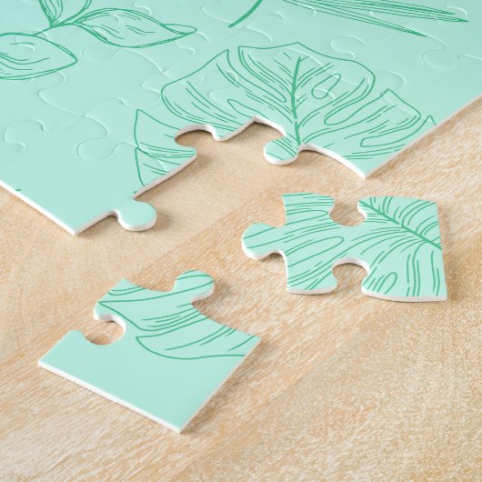 Mint Blue Leaves Pattern Puzzle (Seite)