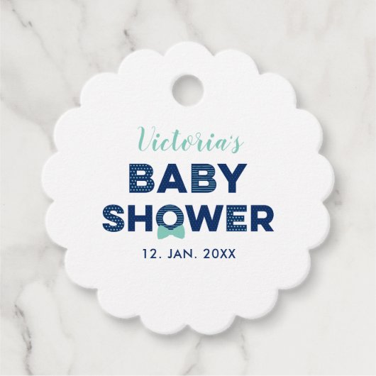 Mint Blue & Navy | Moderne Babydusche Vielen Dank Geschenkanhänger (Vorderseite)