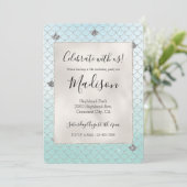 Mint Blue Ombre Silver Glitzer Glitz Mermaid Einladung (Stehend Vorderseite)