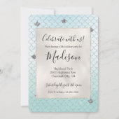 Mint Blue Ombre Silver Glitzer Glitz Mermaid Einladung (Vorderseite)