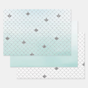Mint Blue Ombre Silver Glitzer Mermaid Geschenkpapier Set