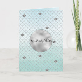 Mint Blue Ombre Silver Glitzer Mermaid Karte