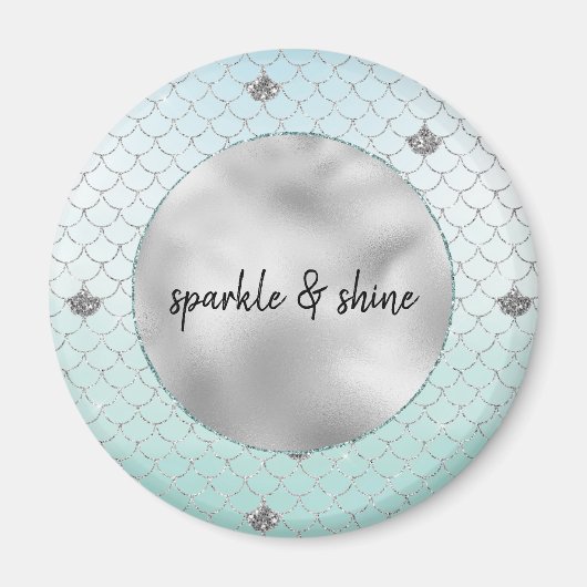 Mint Blue Ombre Silver Glitzer Mermaid Magnet (Vorne)