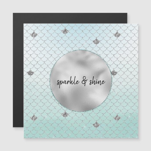 Mint Blue Ombre Silver Glitzer Mermaid Magnetkarte (Vorne/Hinten)