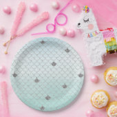 Mint Blue Ombre Silver Glitzer Mermaid Pappteller (Party)