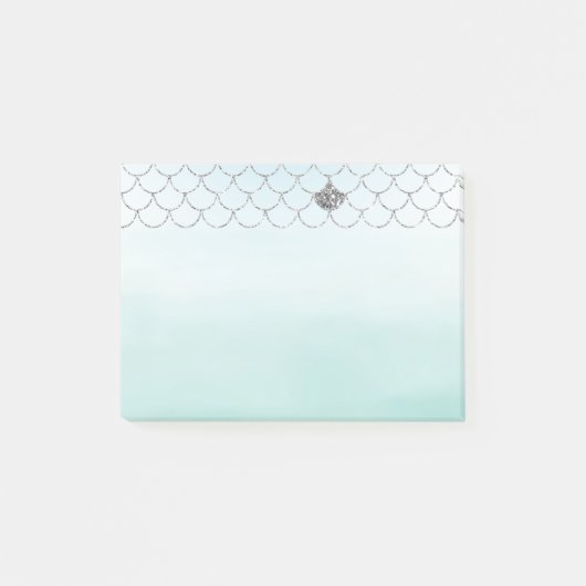 Mint Blue Ombre Silver Glitzer Mermaid Post-it Klebezettel (Vorderseite)