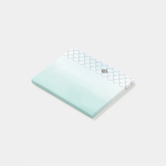 Mint Blue Ombre Silver Glitzer Mermaid Post-it Klebezettel (angewinkelt)