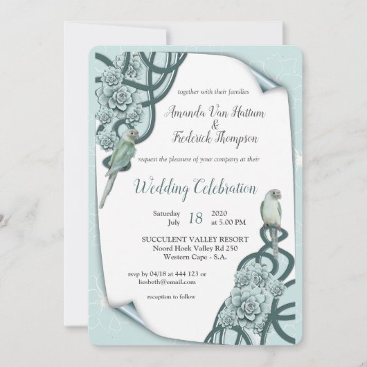 Mint Blue Pine Green Succulents Einladung (Vorderseite)