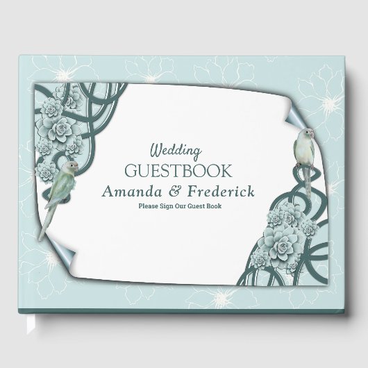 Mint Blue Pine Green Succulents Gästebuch (Vorderseite)