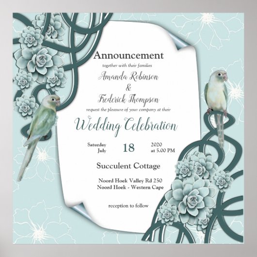 Mint Blue Pine Green Succulents Poster (Vorne)