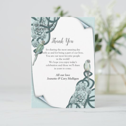 Mint Blue Pine Green Succules Danke Karte (Stehend Vorderseite)