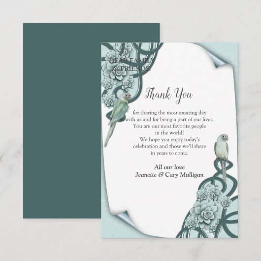 Mint Blue Pine Green Succules Danke Karte (Vorne/Hinten)