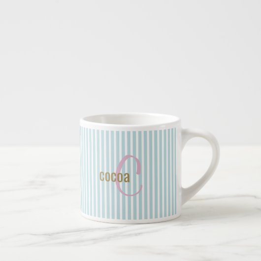 Mint Blue Pinstripe Tasse - Custom Initial & Name (Rechts)