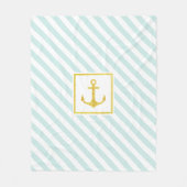 Mint Blue Stripes Imitate Glittery Golden Anchor Fleecedecke (Vorderseite)