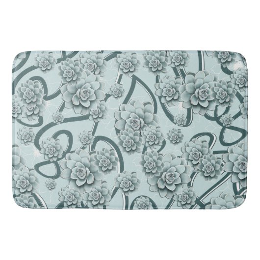 Mint Blue Succulents auf Pine Green Trellis wieder Badematte (Vorderseite)